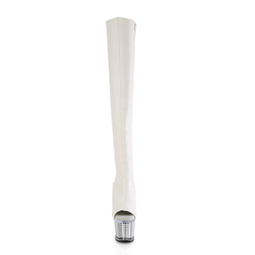 White Thigh High Chrome Platform Boots
